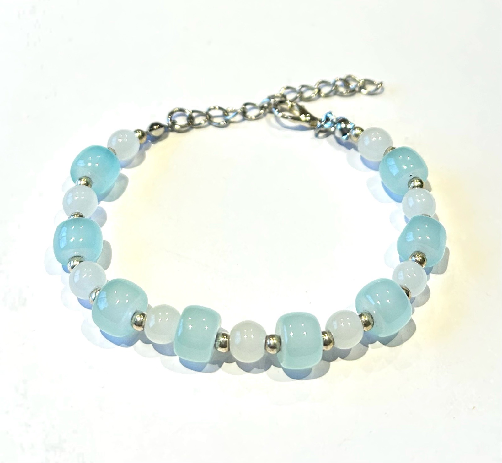 Handmade Blue and White Glass Beaded Bracelet