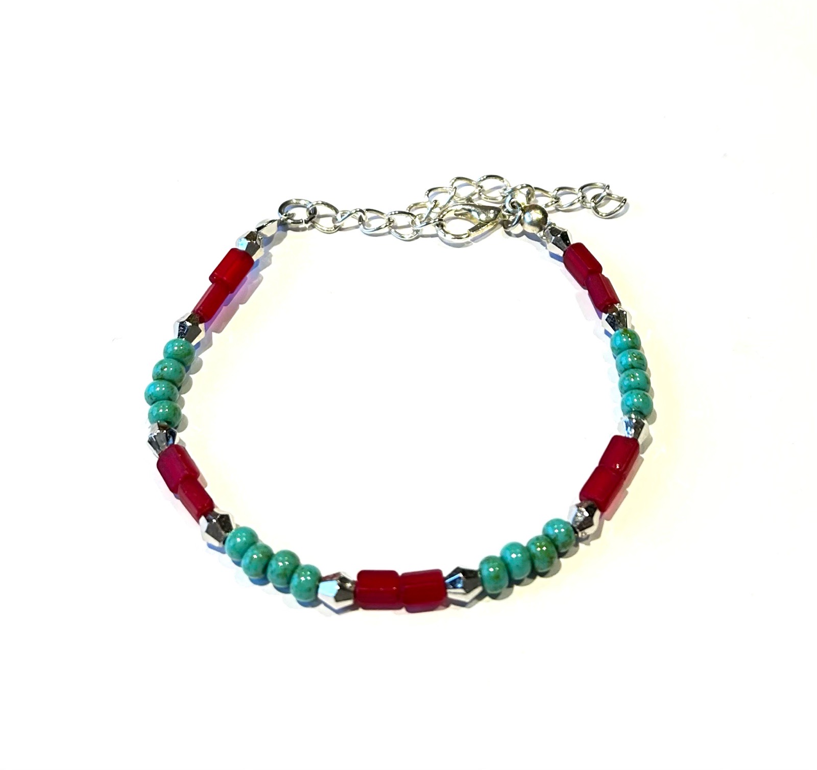 Handmade Red & Turquoise Bracelet
