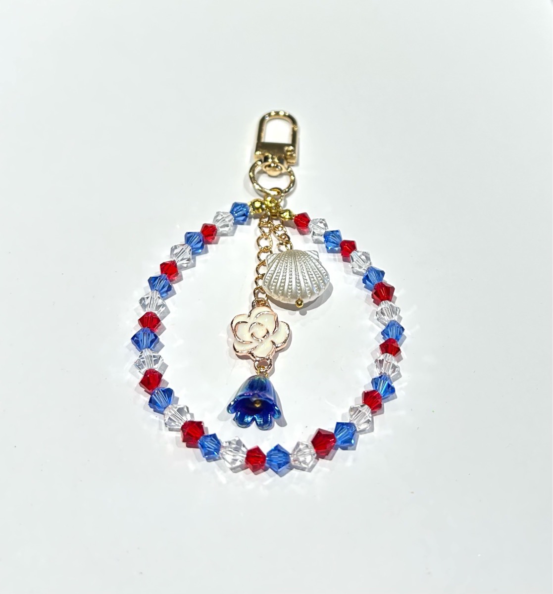 Beaded Keyring Multi-Coloured Floral Shell & Flower Charms