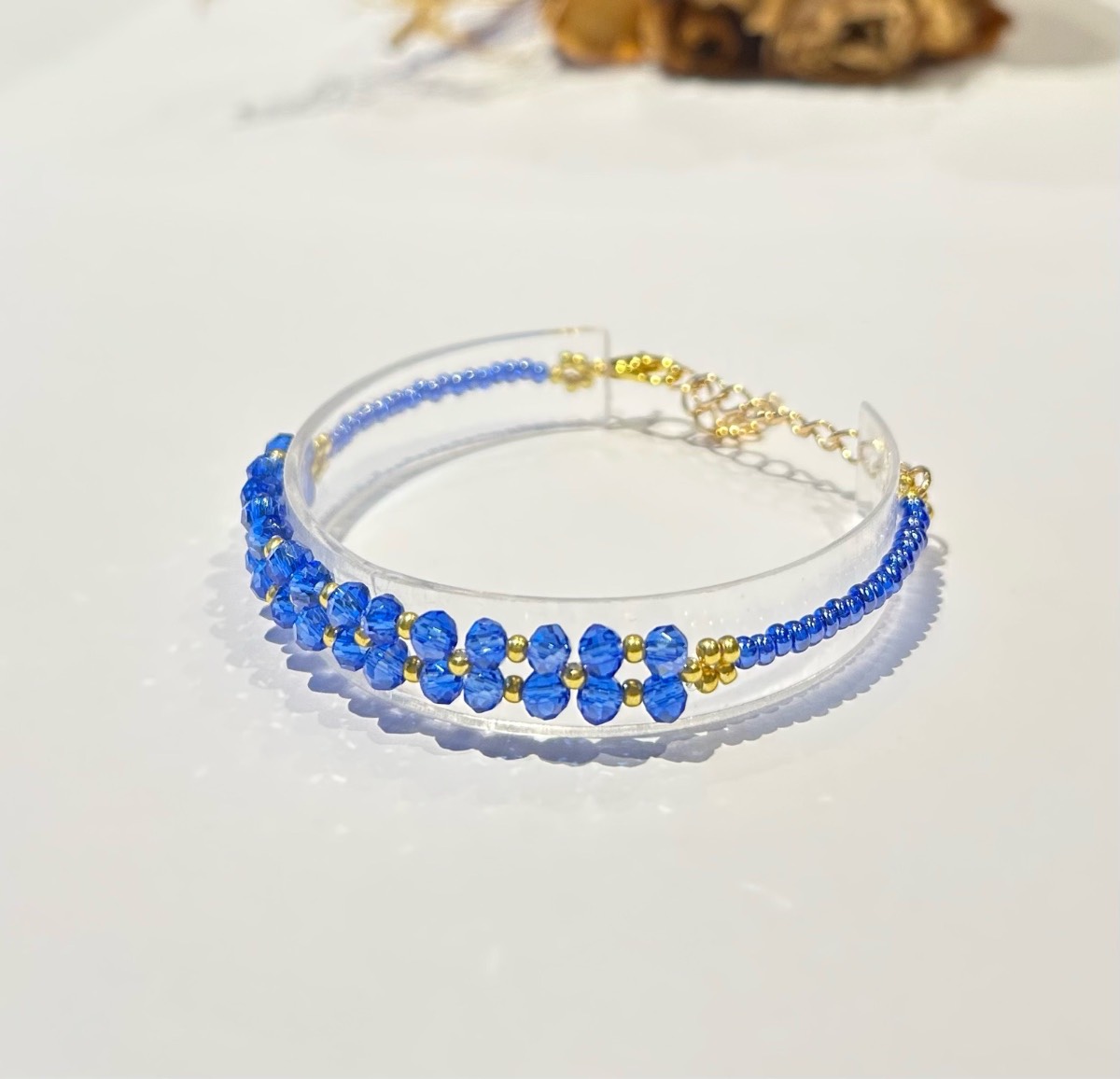 Blue & Gold Rondelle Crystal Beaded Bracelet