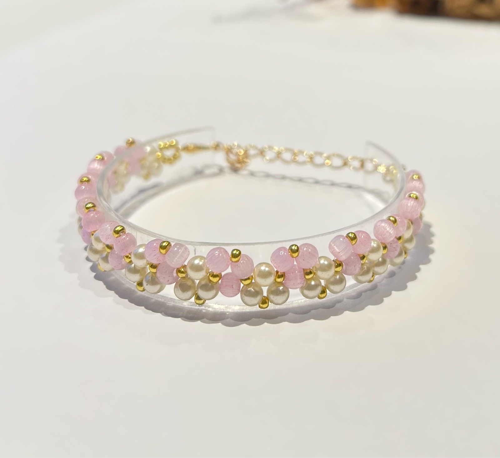 Pink Cat eyes stone Beaded Bracelet