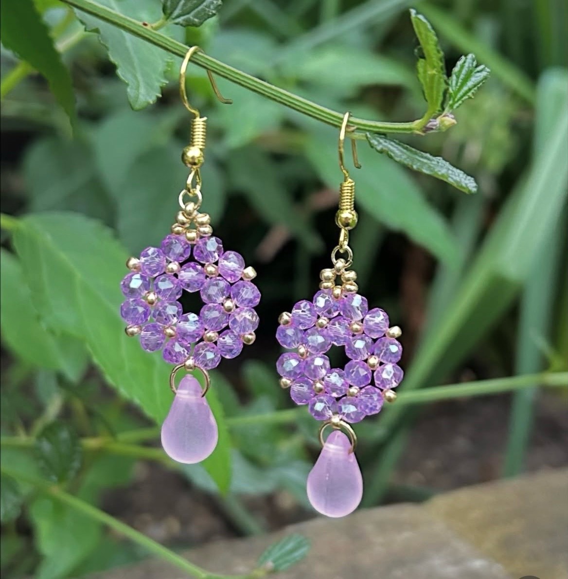Handmade Purple Glass beaded earrings