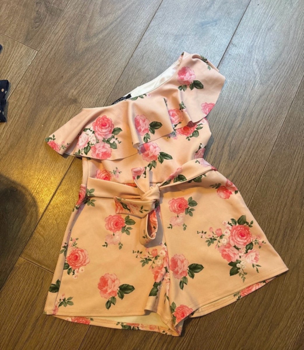 Girls light pink floral print playsuit