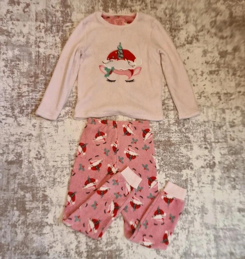 Primark Girls Pink Unicorn Christmas Pyjama Set Age 7–8 Years B10