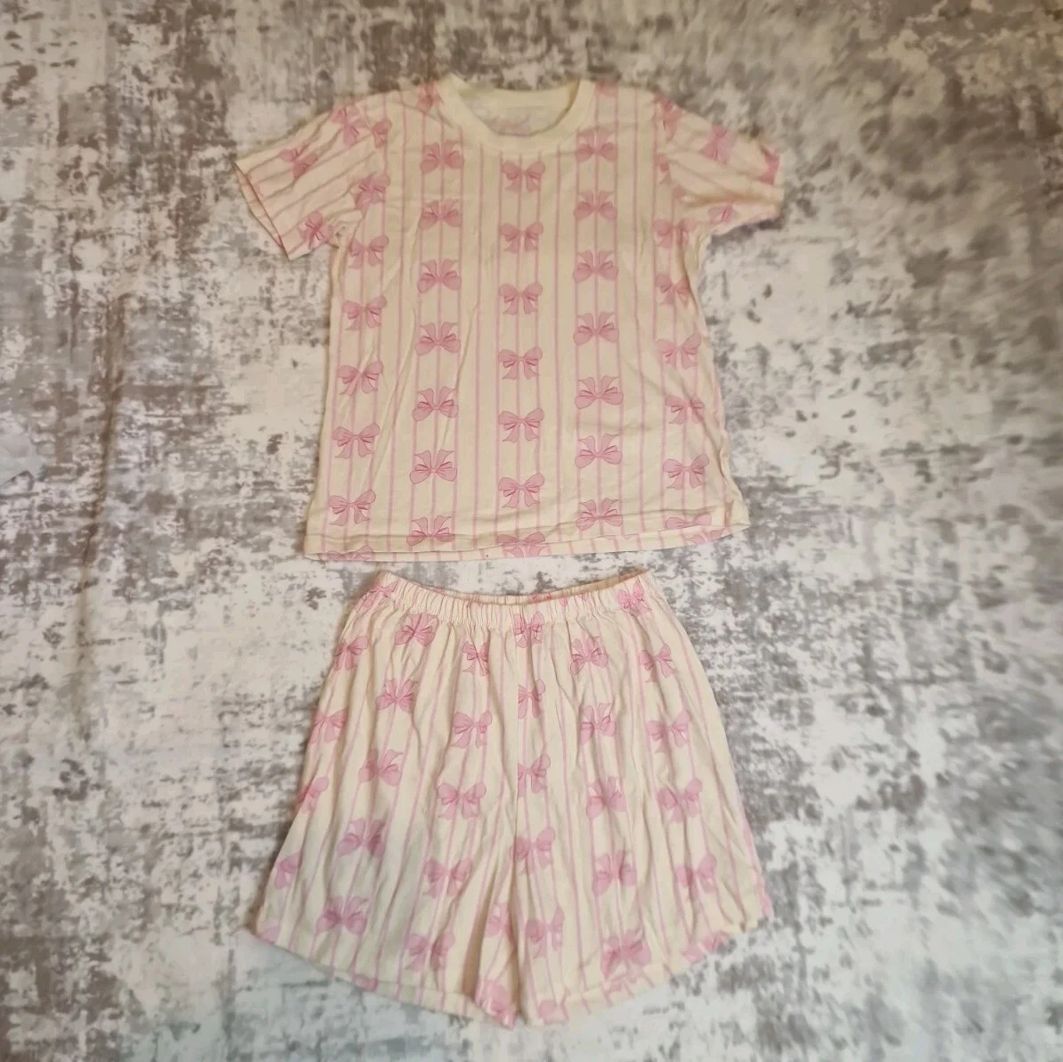 Girls Pink Bow Print Pyjama Set Age 10–11 Years B10