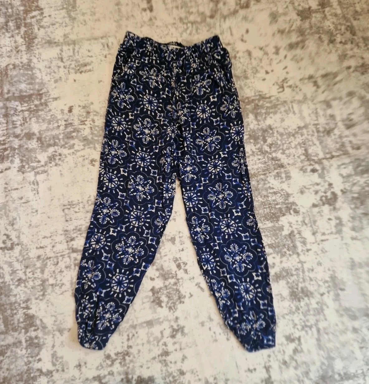 Blue Floral Print Elasticated Waist Trousers Girls 8–9 Years B10