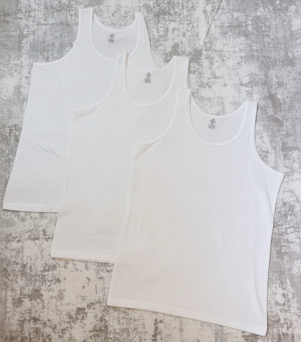 3 Pack White 100% Cotton Men's Vests Extra Long Summer Weight B1