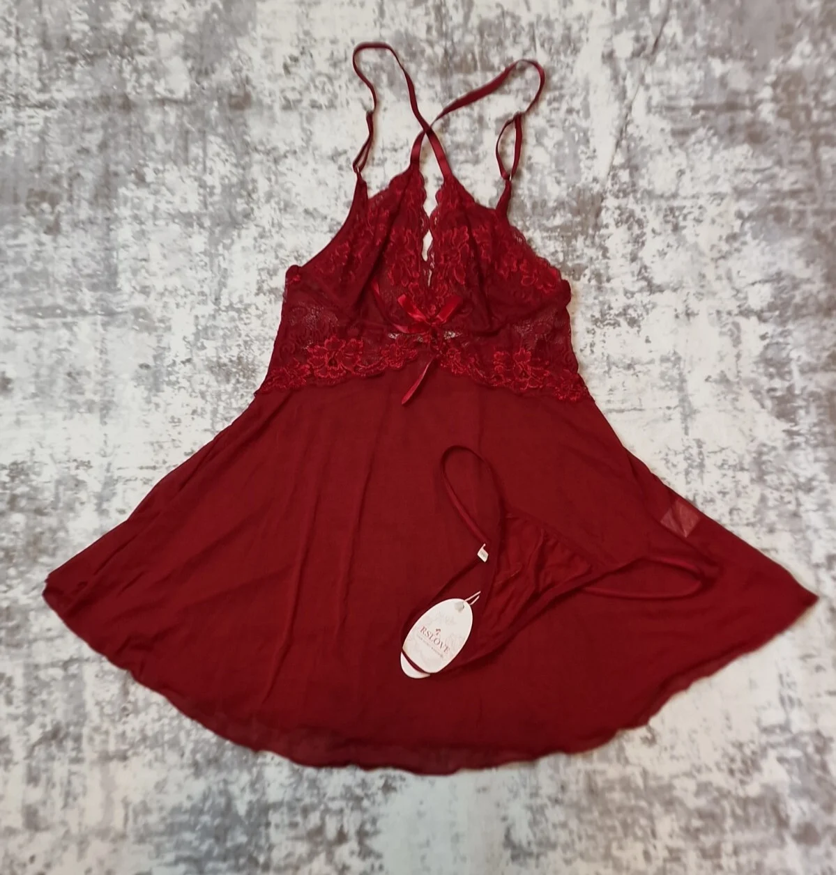 Red Lace Babydoll Nightdress & Matching Robe Set Size S B1