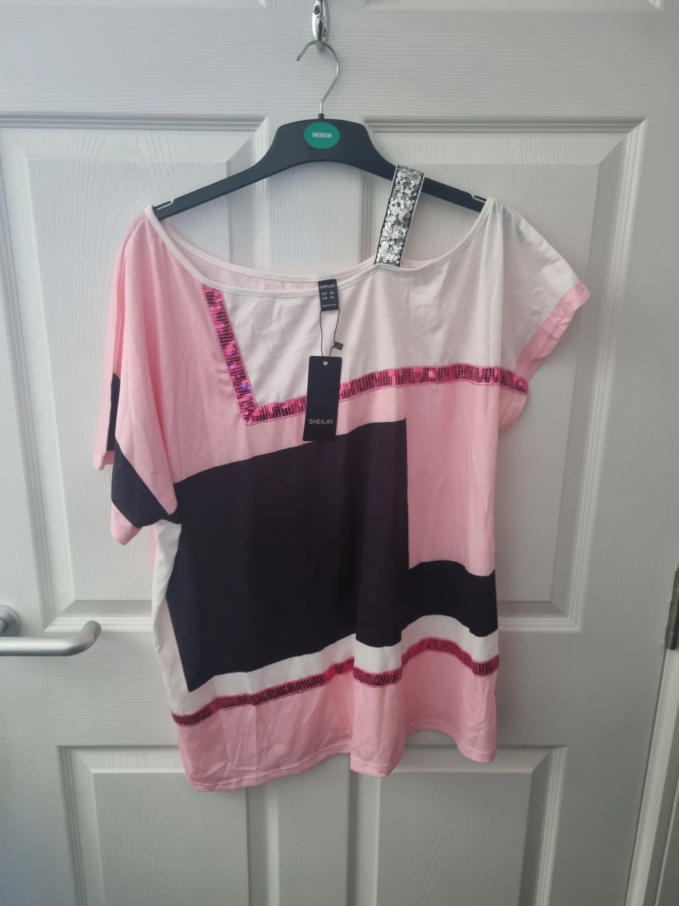 Sheilay pink sequin cold shoulder t-shirt 3xl