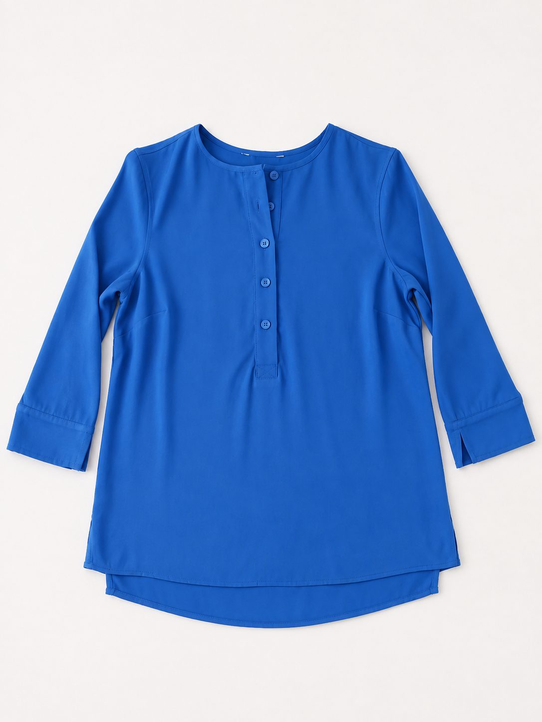 Jasper Conran Blue Solid 3/4 Sleeve Round Neck Button Front Chiffon Blouse UK 12