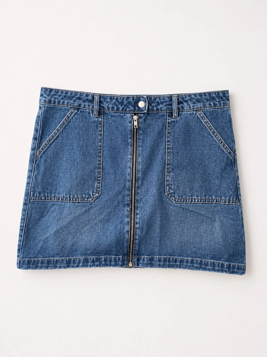 Matalan Blue Denim Mini Skirt UK 16 Cotton Zip Front Pockets Casual