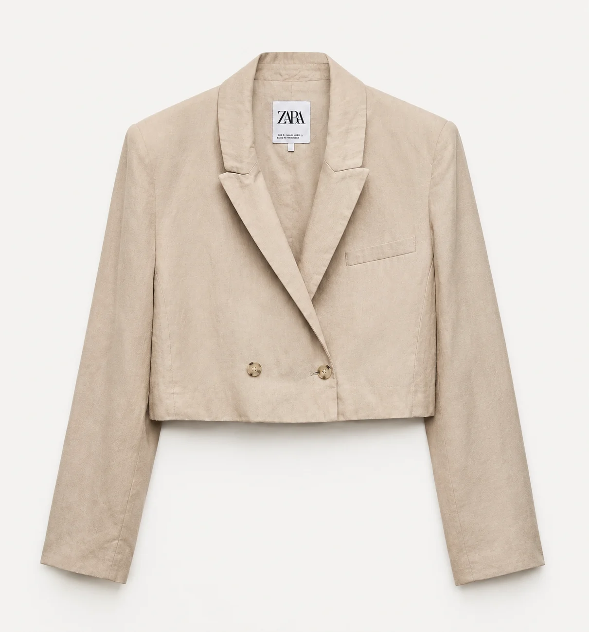 Zara Beige Cropped Double Breasted Blazer – XS