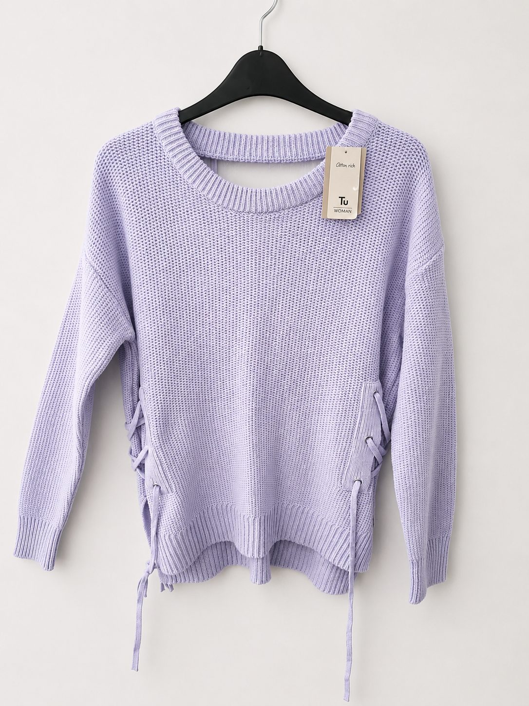 Tu Lilac Knit V-Neck Lace-Up Side Pullover Jumper Long Sleeve Womens Size 12