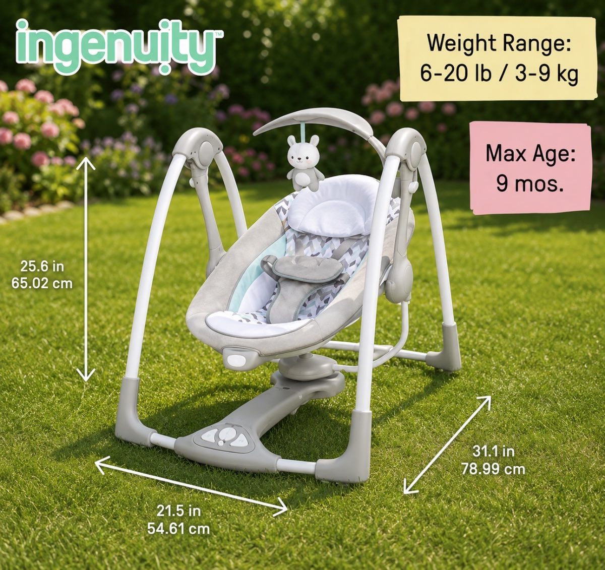 Pre-loved Ingenuity ConvertMe 2-in-1 baby Swing-2-Seat portable £30