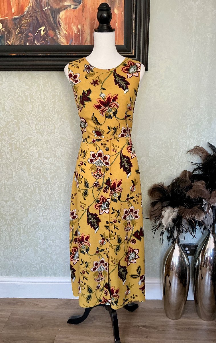 Warehouse Mustard Floral Tie Back Maxi Dress Size 14