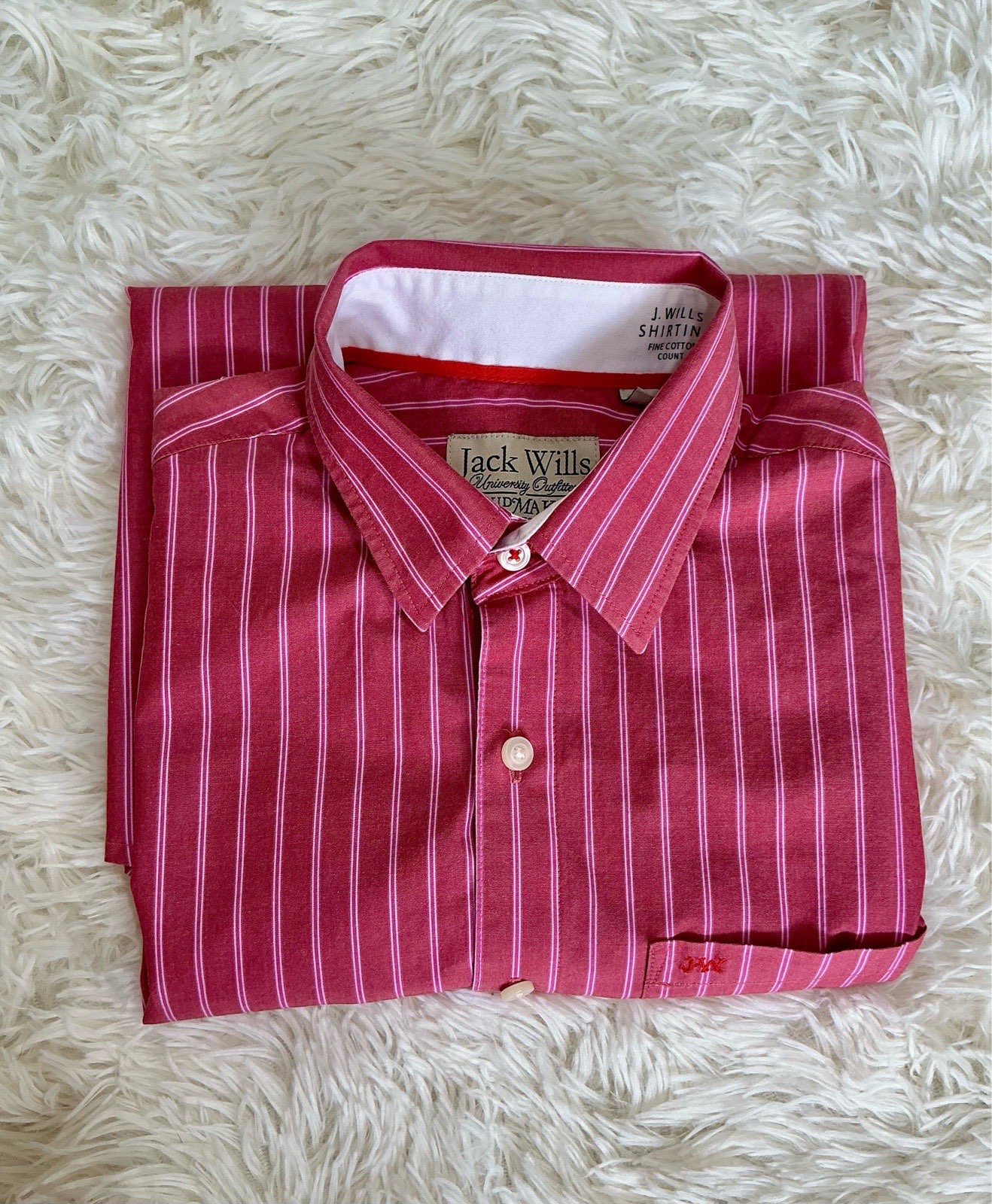 Jack Wills Pink Stripe Long Sleeve Shirt Small S Fine Cotton Preppy Crisp