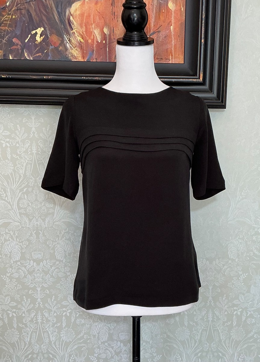 100% Silk Luxury Black Blouse Top Size 8 Olive And Orange Minimalist Chic