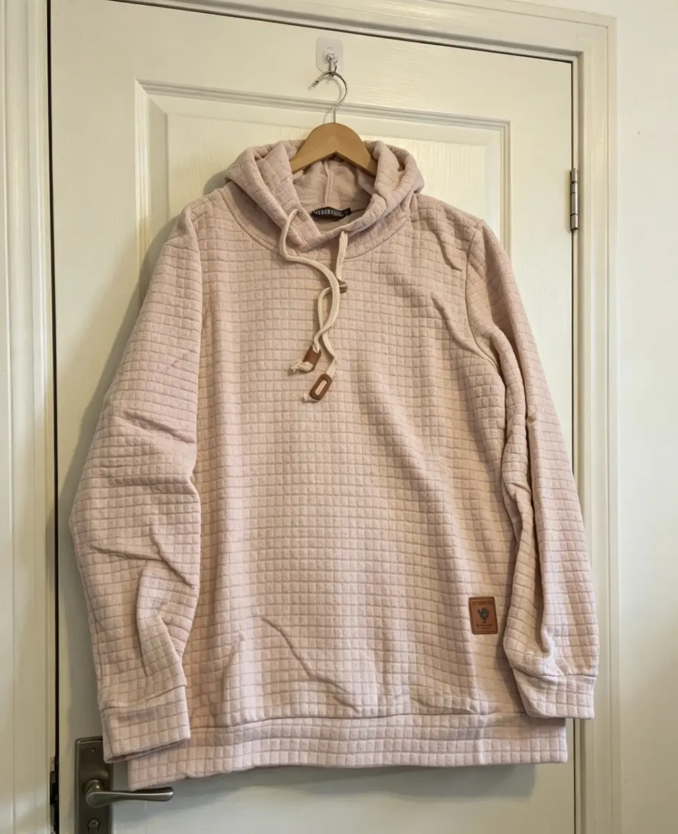 Size L Cream Waffle Knit Hoodie – Soft Casual Jumper
