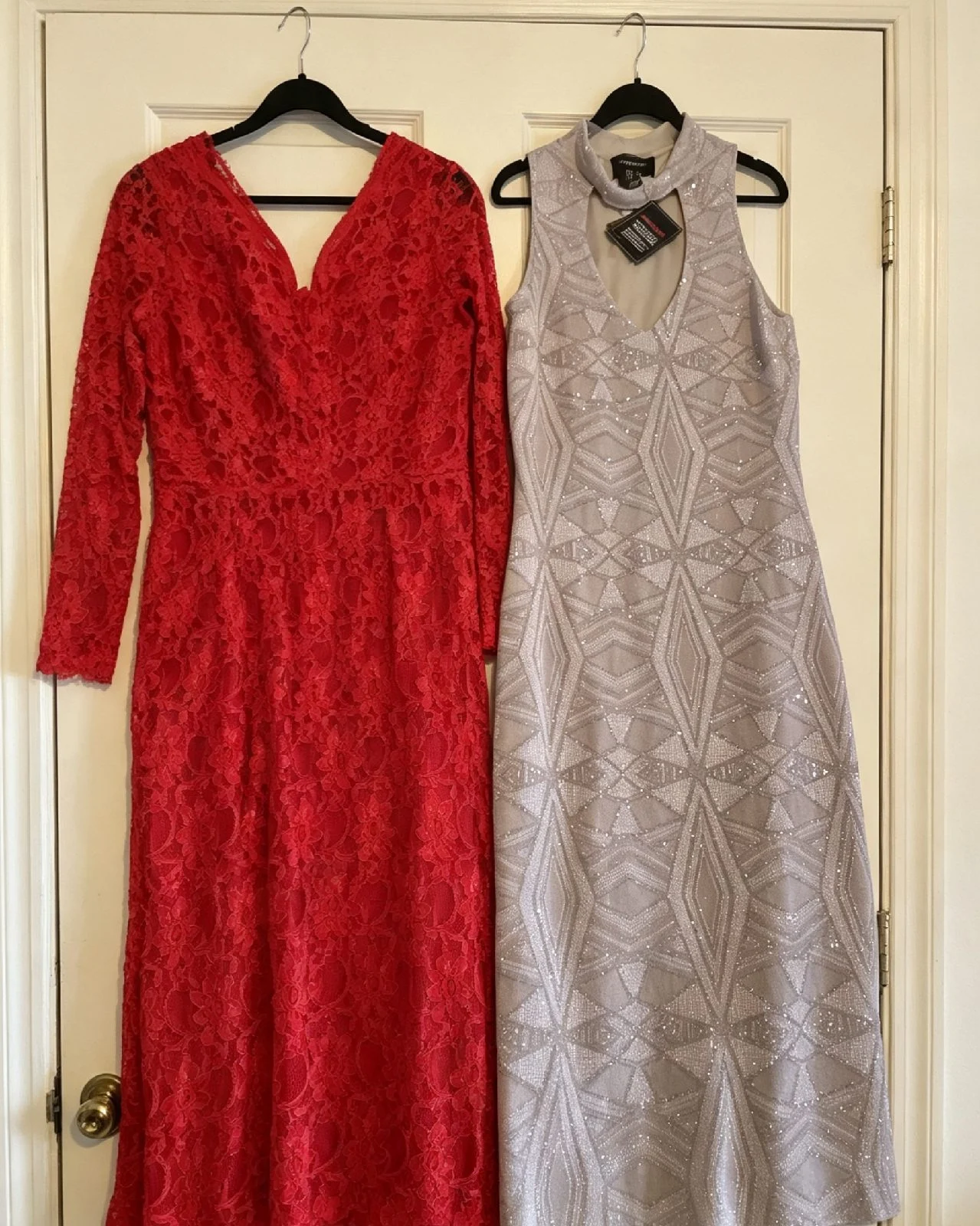 Bundle: Size 8 Beige Sparkle Dress + Size 10 Red Lace Dress — Party/Occasion Wear