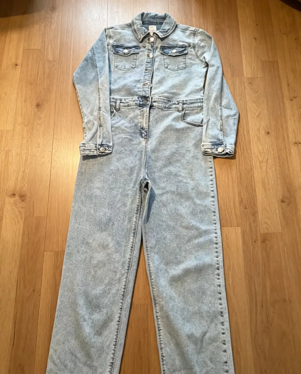 Denim Co Light Wash Denim Jumpsuit – Age 13-14yrs / 164cm – Long Sleeve Straight Leg