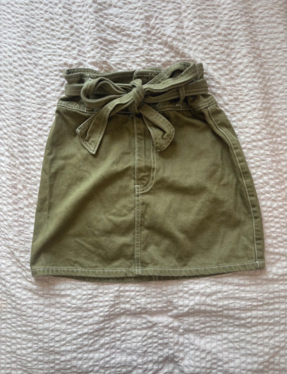 Forever 21 Small Khaki Belted Denim Mini Skirt