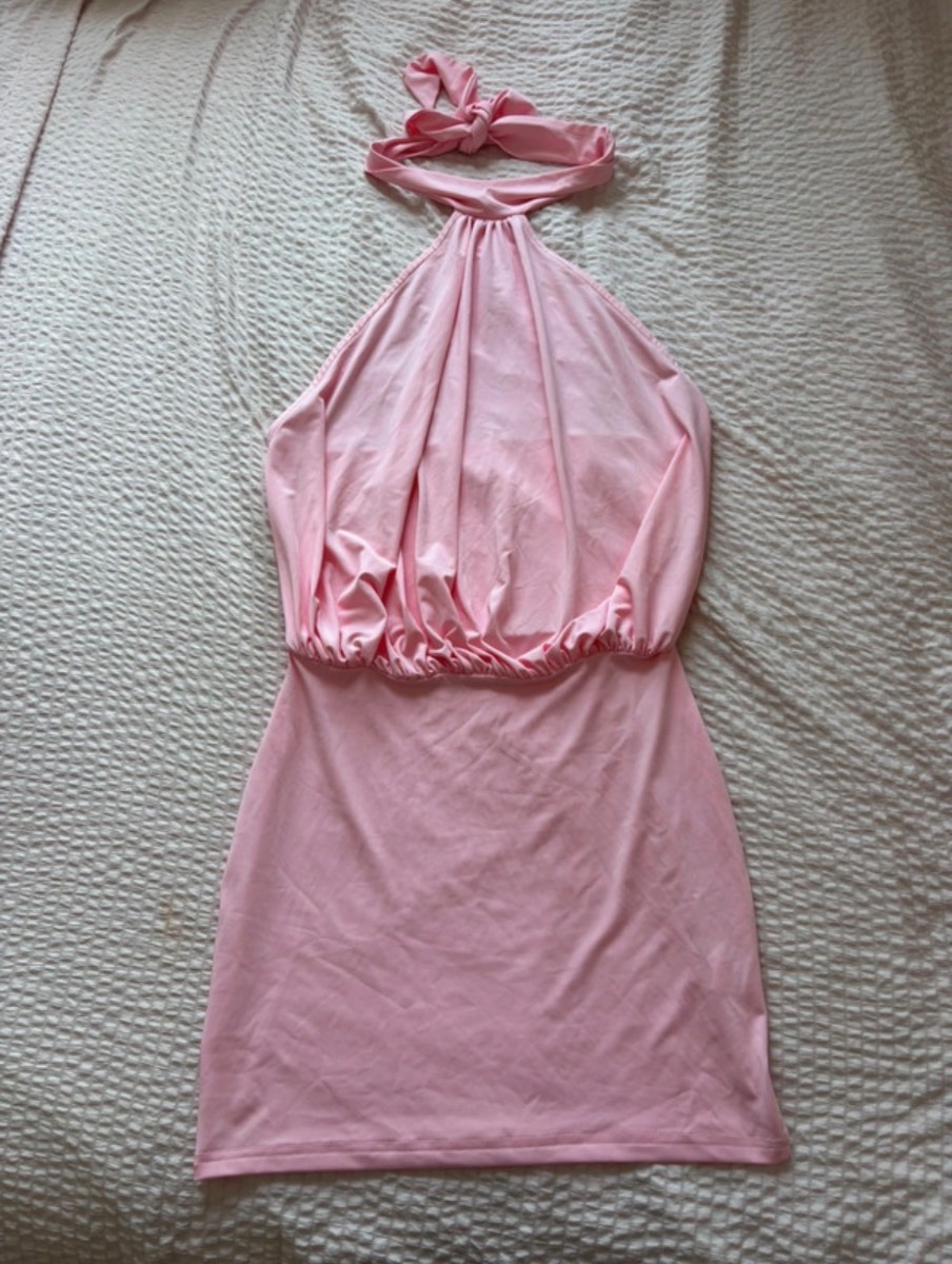Women’s Small Baby Pink Halter Neck Backless Mini Dress