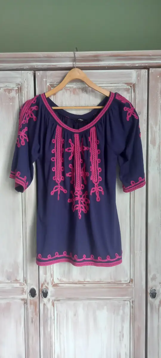Klass peasant boho blouse purple & pink embroidered long sleeve top size  8-10