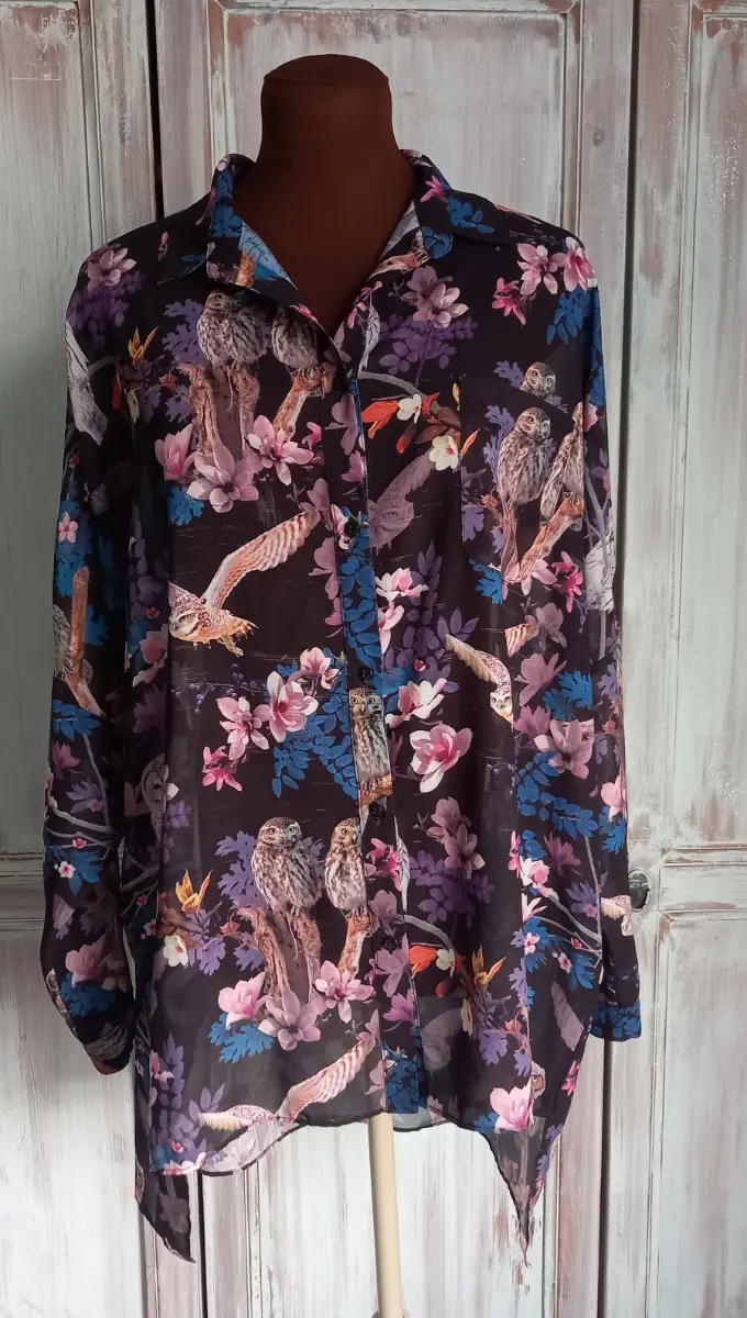 Yumi teal owl print oversized shirt long sleeve size 10