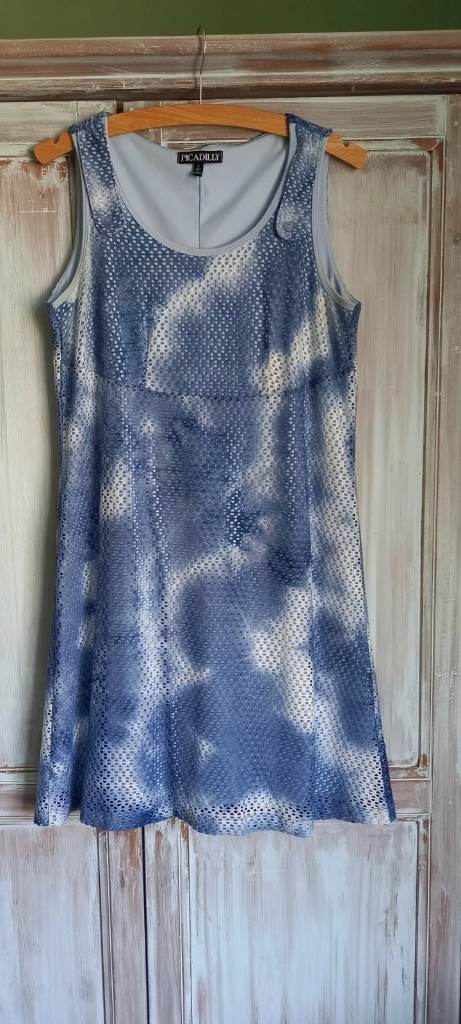 Picadilly Y2K inspired mesh tie-dye cloud print dress blue size 8-10 festival clubbing