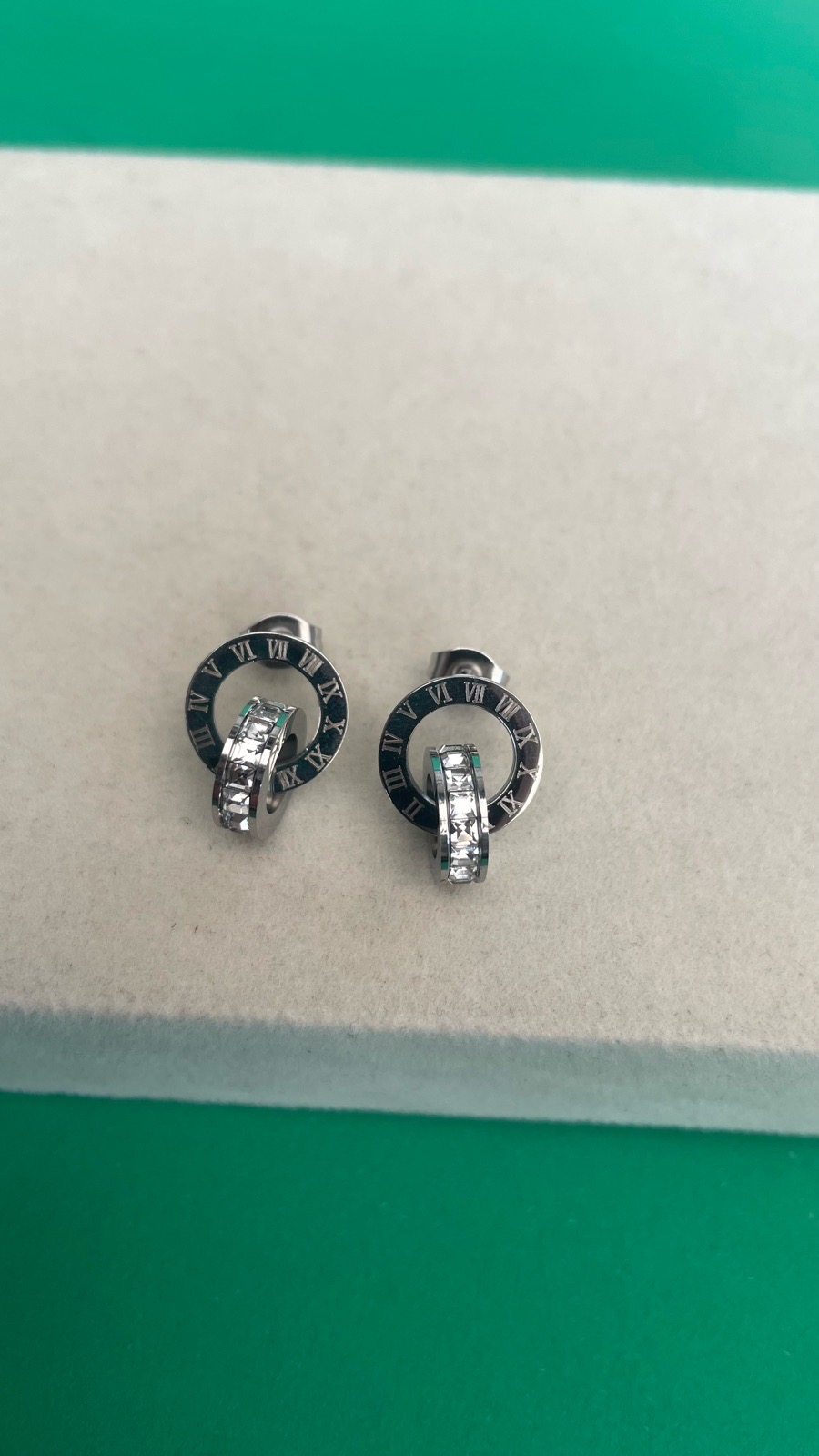 Roman Numeral Crystal Drop Earrings Women Stainless Steel Sparkle Stud Earrings