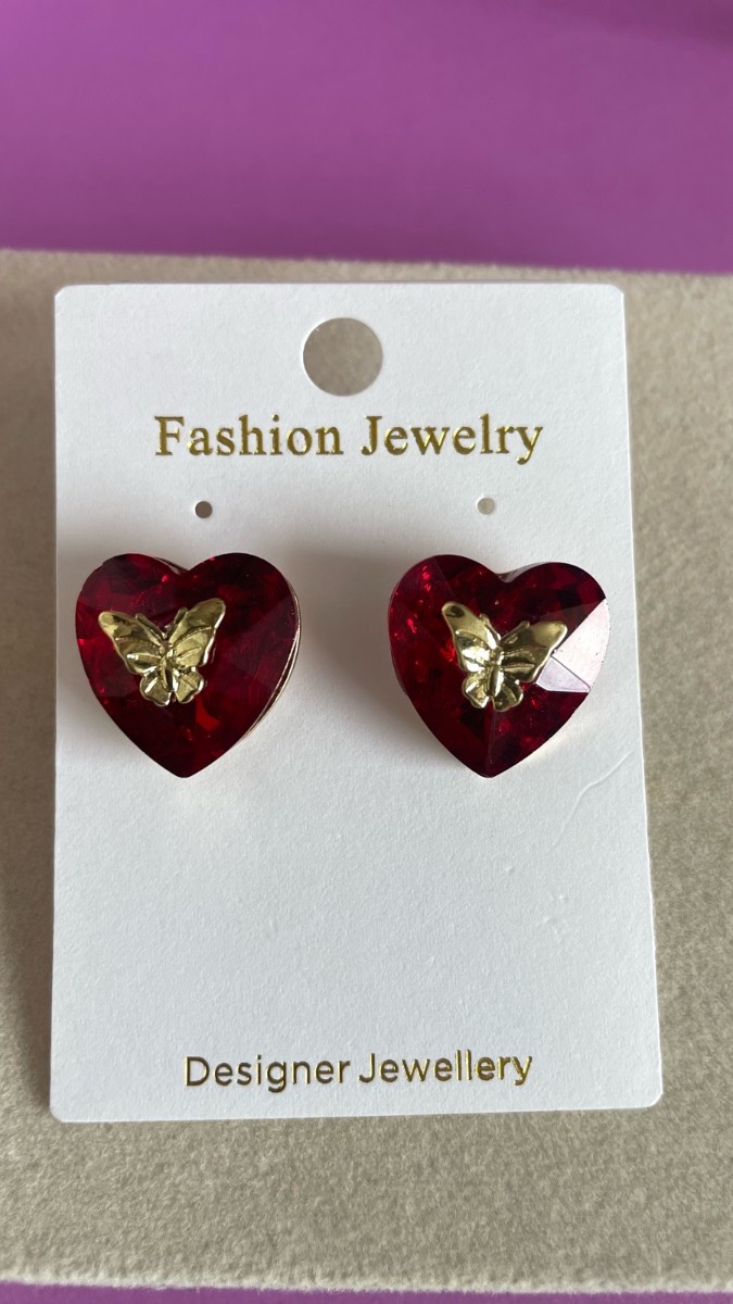 Red heart stud earrings