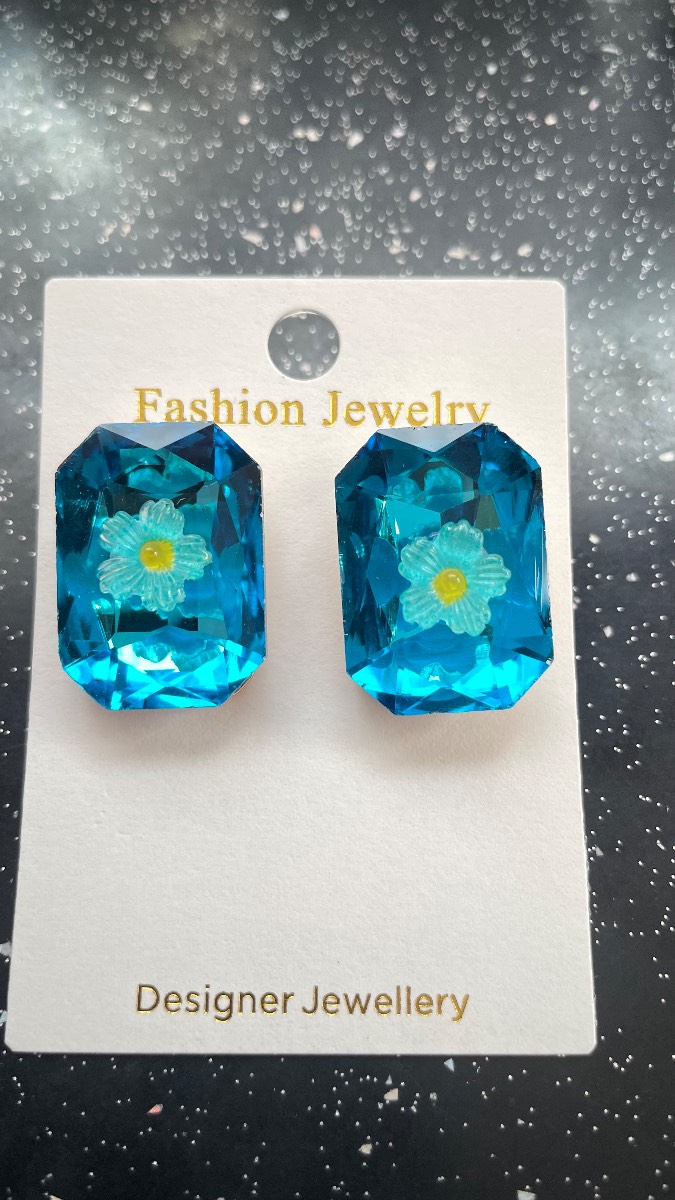 3D new blue stud earrings