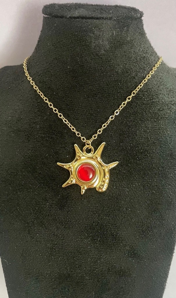 Gold plated stainless steel sun pendant necklace