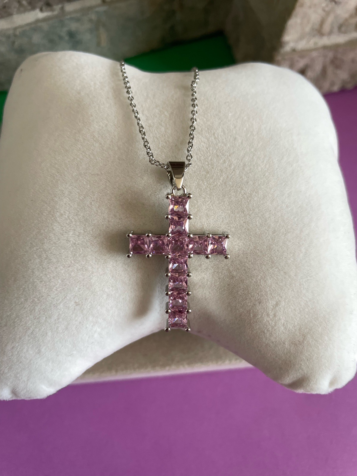 Pink cross pendant necklace