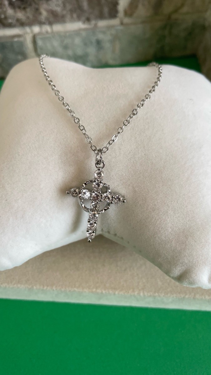 Cross with crown pendant necklace