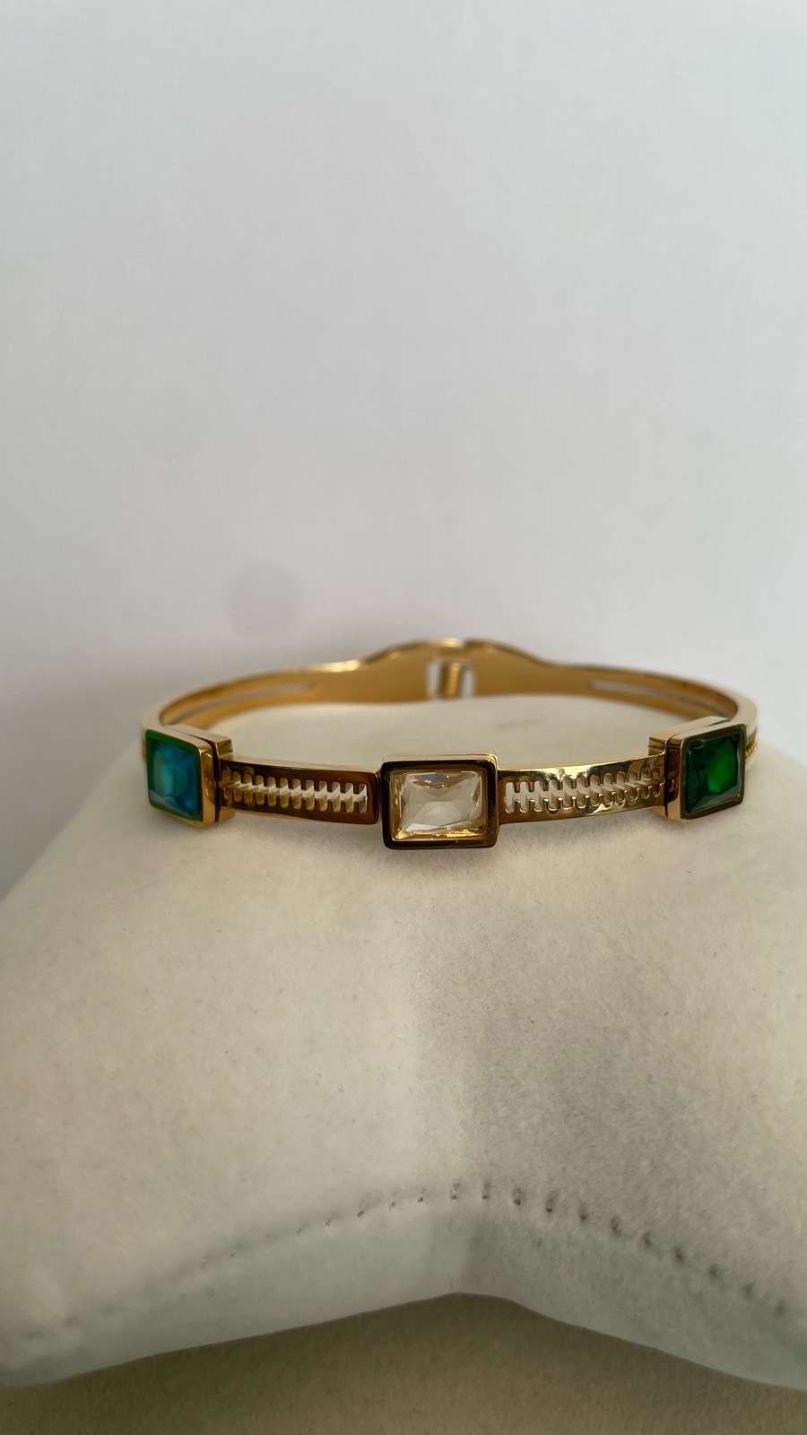 Gold PVD Titanium Steel Crystal Cuff Bracelet Women Colourful Stone Bangle