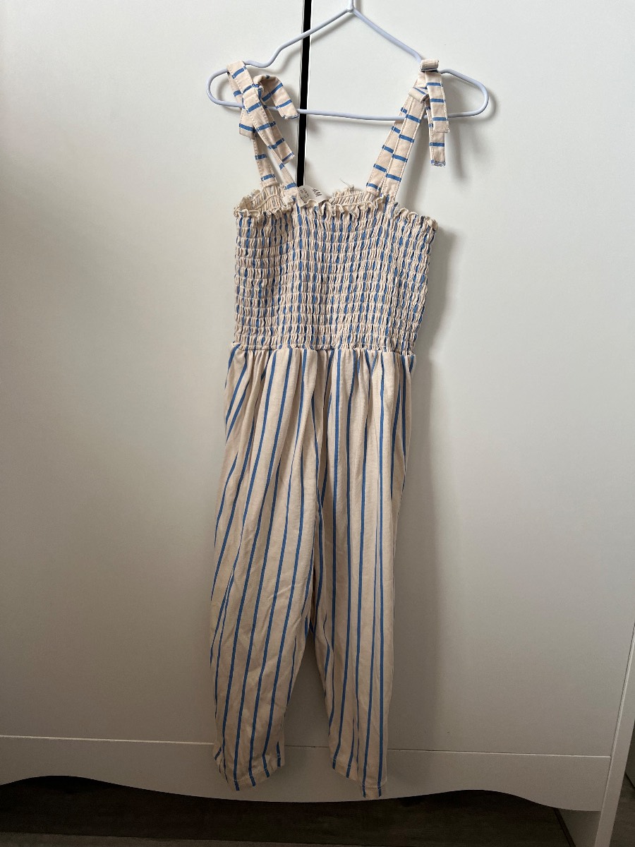 H&M | blue/beige stripe ankle length romper suit | size 1 1/2-2 years