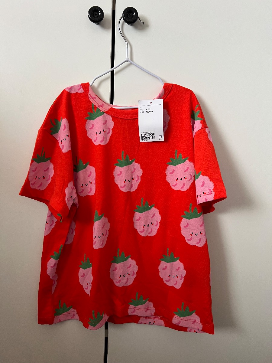 H&M | red & pink raspberry print top | size uk 6-8 years | brand new