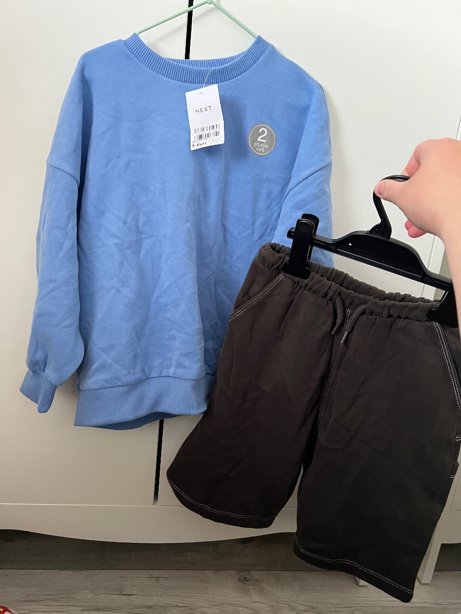 Next | blue sweatshirt & grey shorts fleece inside | size 5-6 years | brand new