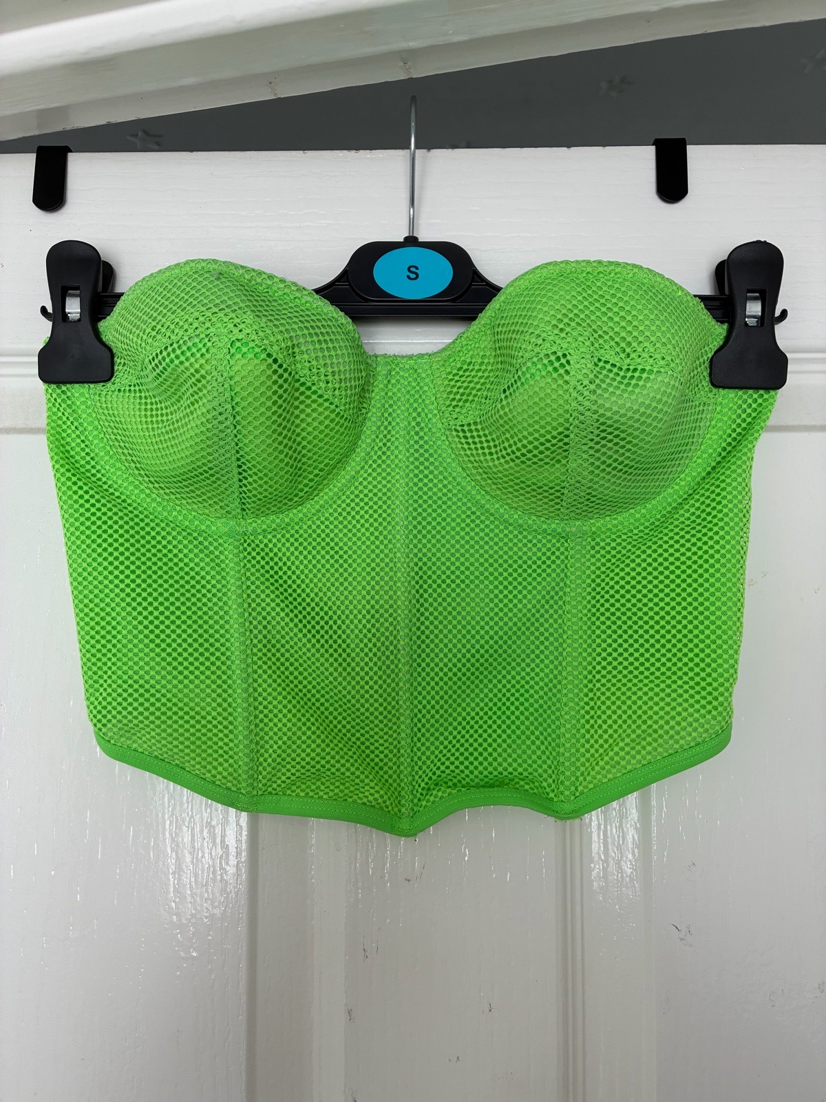 Neon Bright Green Size 8? Mesh Strapless Corset Top