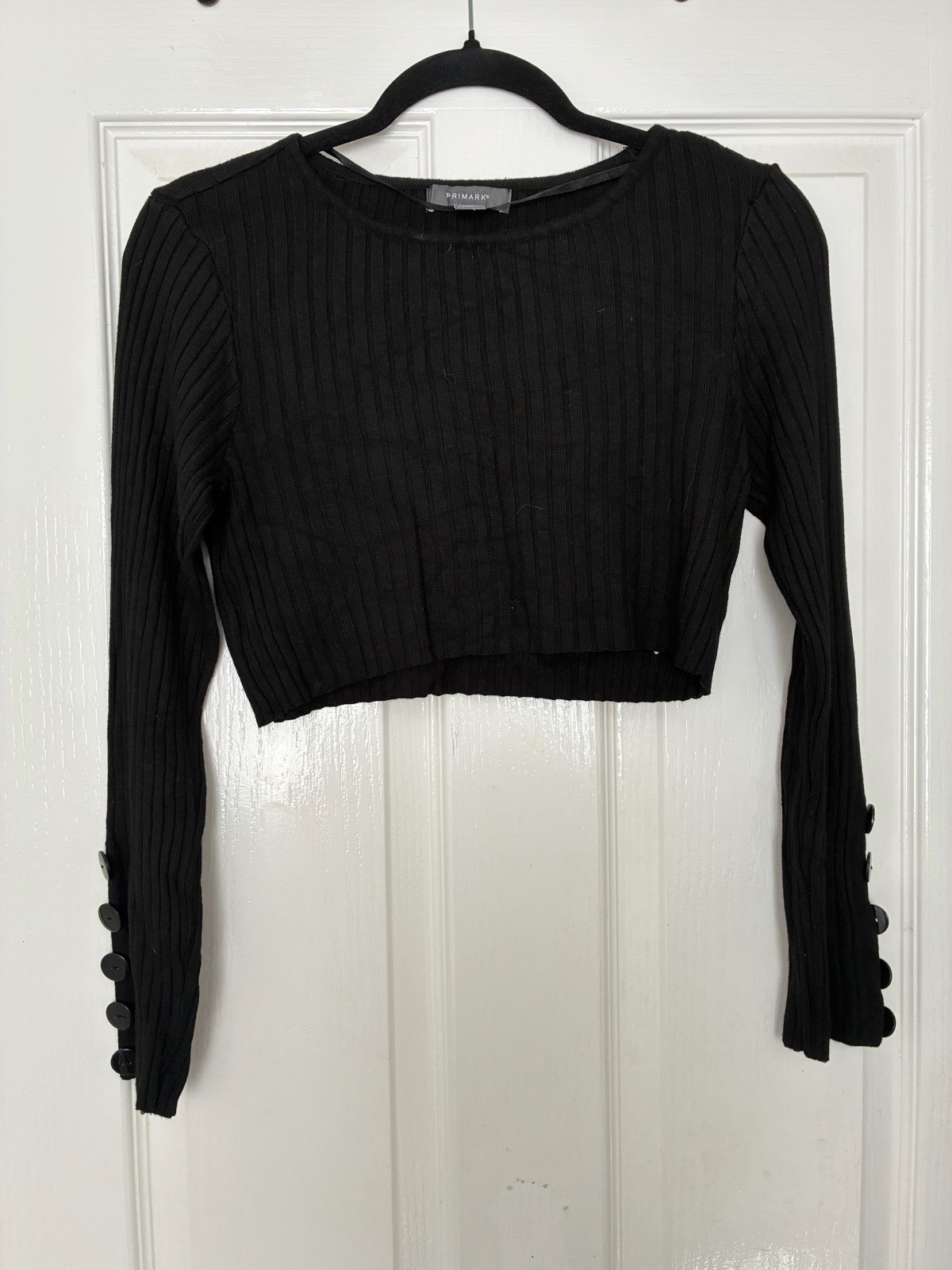Primark Size Small Black Ribbed Long-sleeved Crop Top