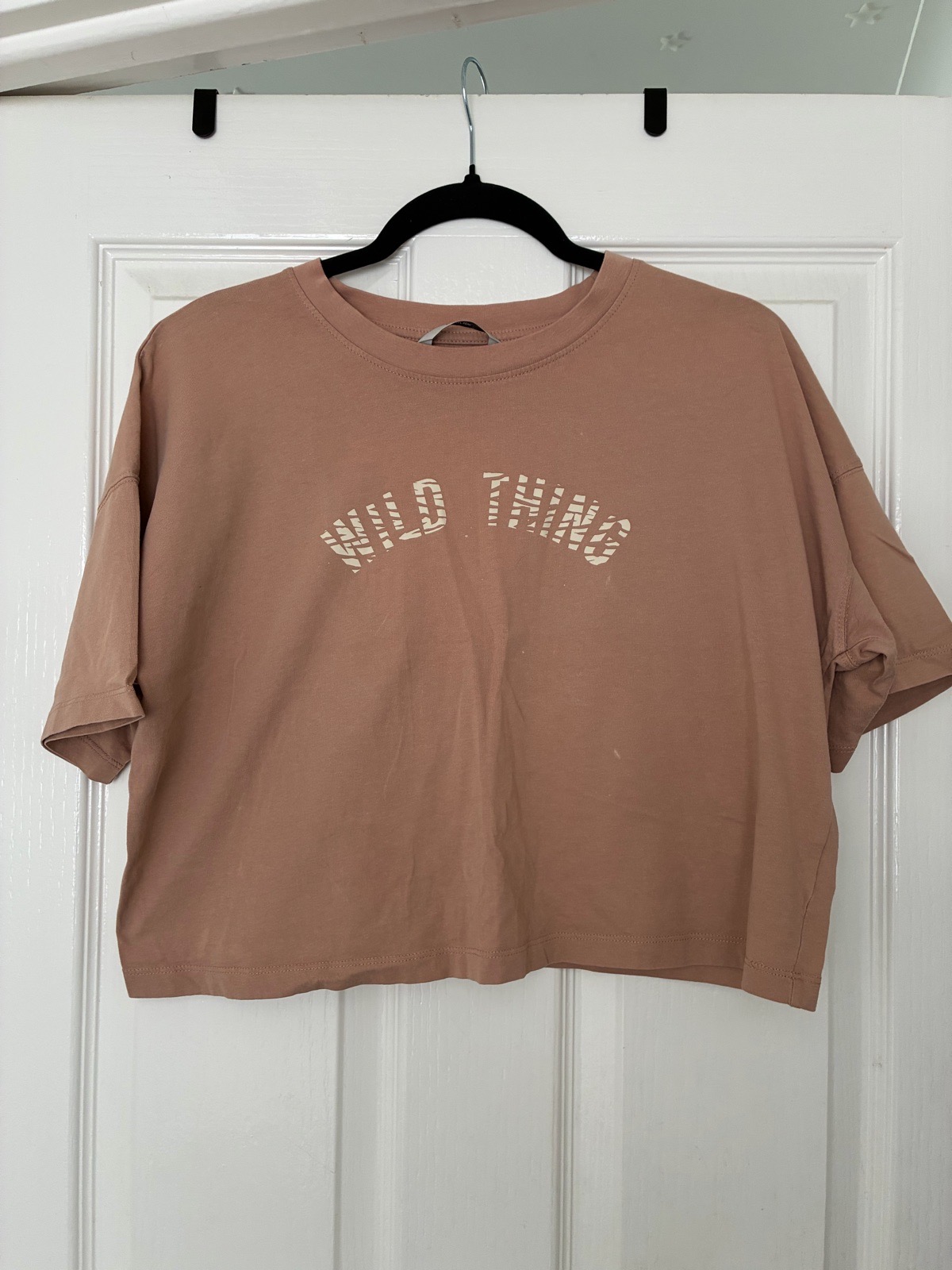 George Size 14 Tan 'Wild Thing' Oversized Cropped Crew Neck Tshirt