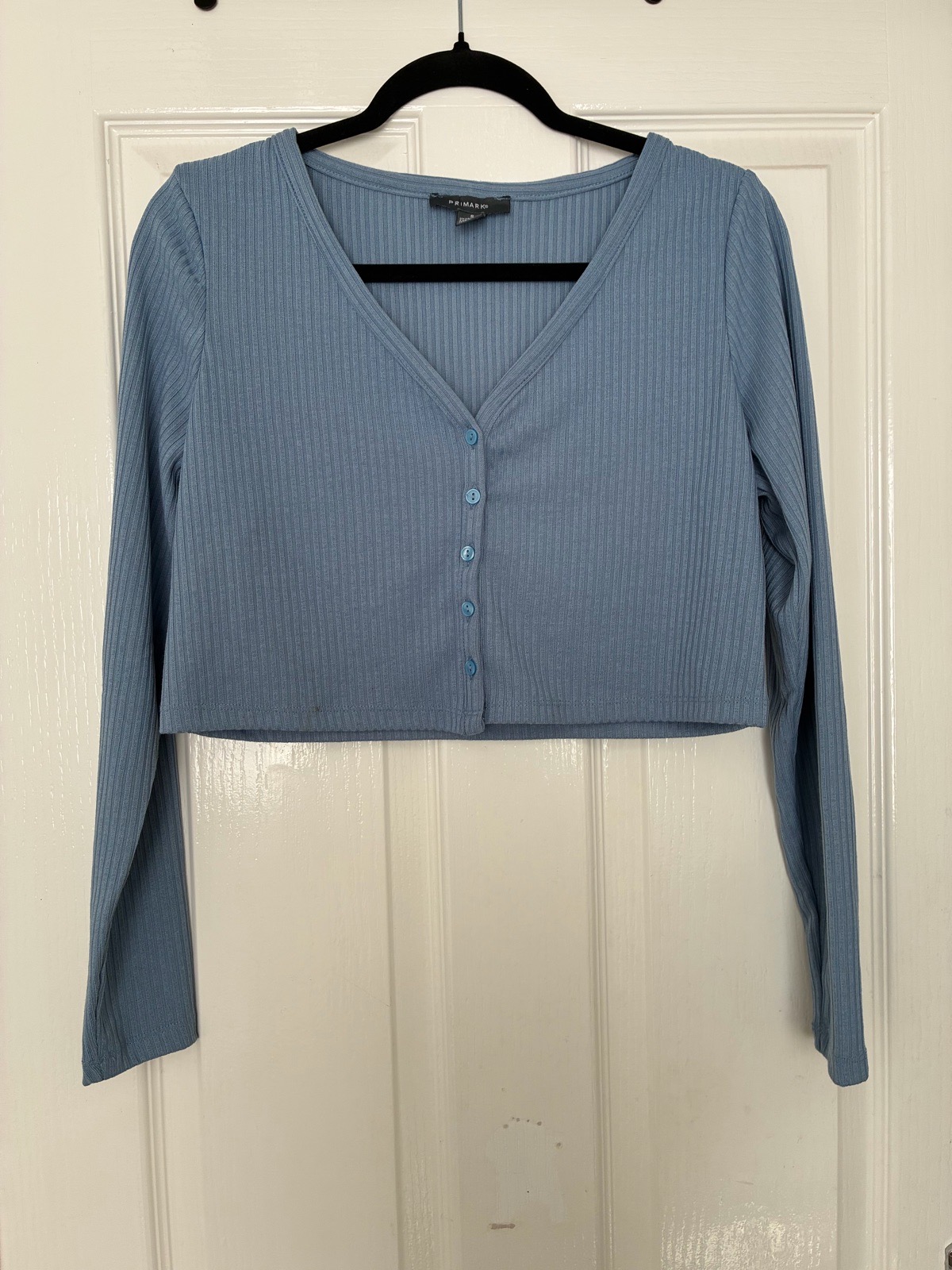 Primark Size Small Blue Cropped Ribbed Cardigan
