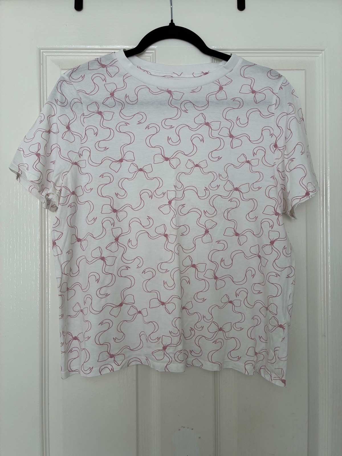 Primark Size Medium White & Pink Pure Cotton Patterned T-shirt