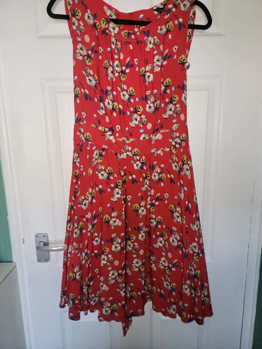 Red flowered knee length summer  dress size 16
