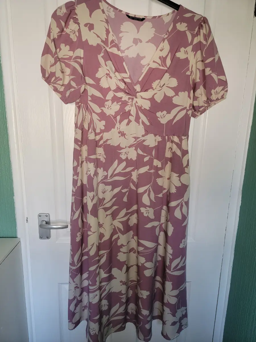 Dusky pink & cream midaxi dress size 16