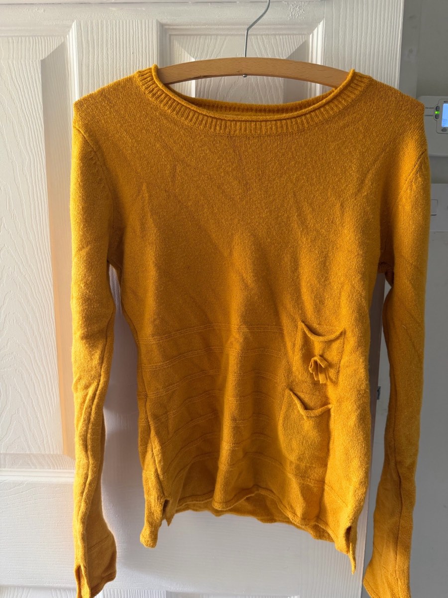 Mustard yellow fine knit jumper crew neck side tie detail