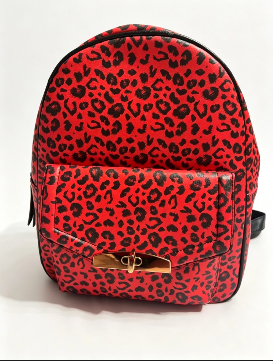 Black and red leopard print backpack