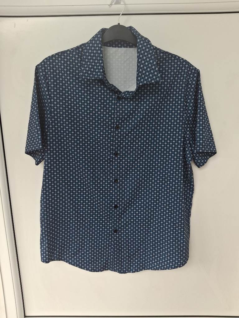 Men's Patterned Blue Size L Short Sleeve Shirt ME16