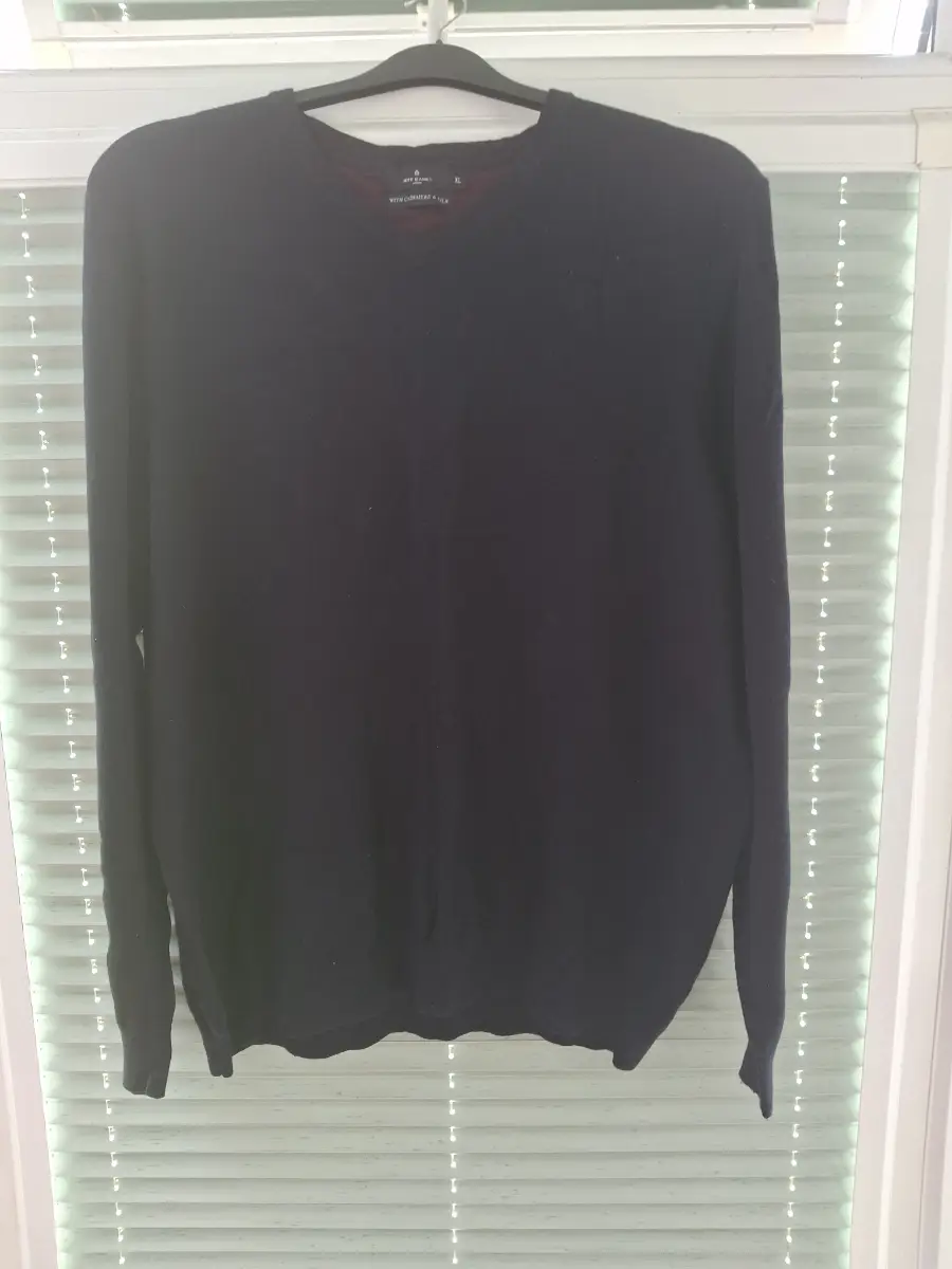 Men's Jeff Banks Navy Blue V Neck Cashmere and Silk  Jumper XL ME37